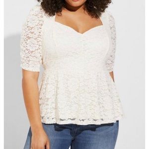 🆕 Stretch Lace Cinched Elbow Sleeve Peplum Top 2 2X 18 20 NWT Torrid New! Cream